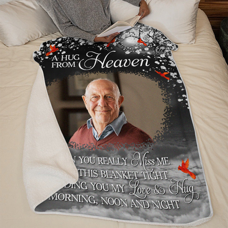Custom Photo A Hug From Heaven - Memorial Personalized Custom Blanket - Christmas Gift, Sympathy Gift For Family Members-CustomCraftedX