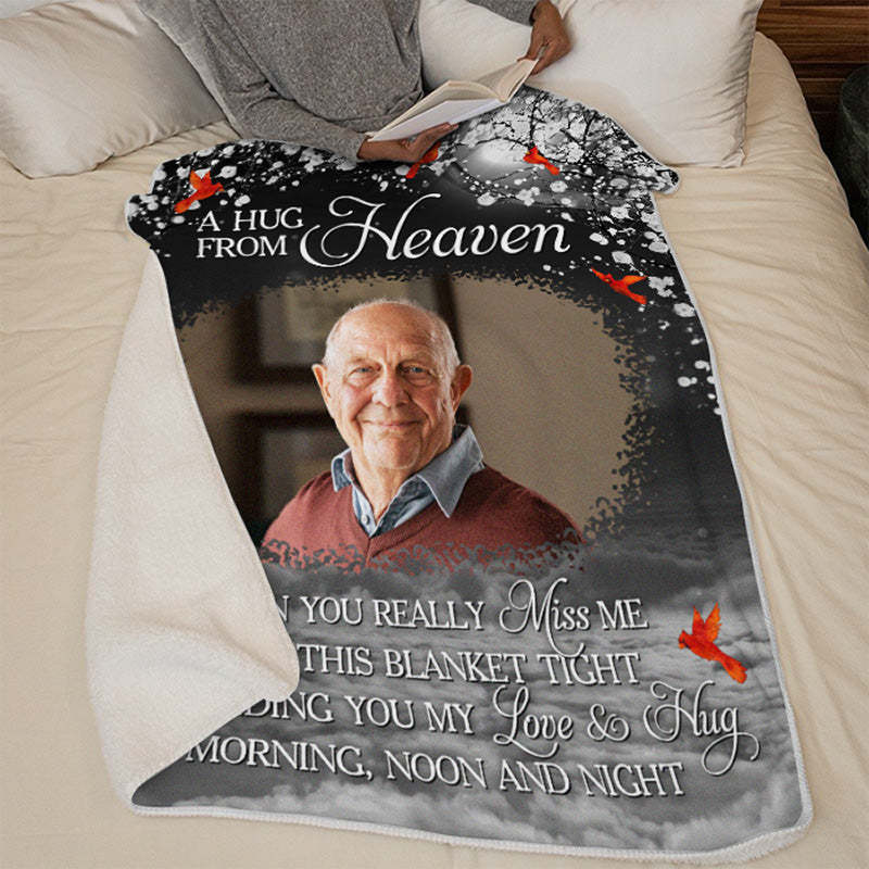 Custom Photo A Hug From Heaven - Memorial Personalized Custom Blanket - Christmas Gift, Sympathy Gift For Family Members-CustomCraftedX