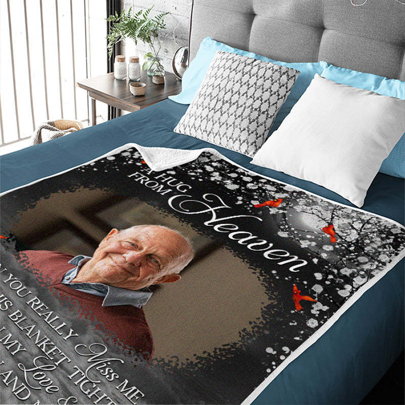 Custom Photo A Hug From Heaven - Memorial Personalized Custom Blanket - Christmas Gift, Sympathy Gift For Family Members-CustomCraftedX