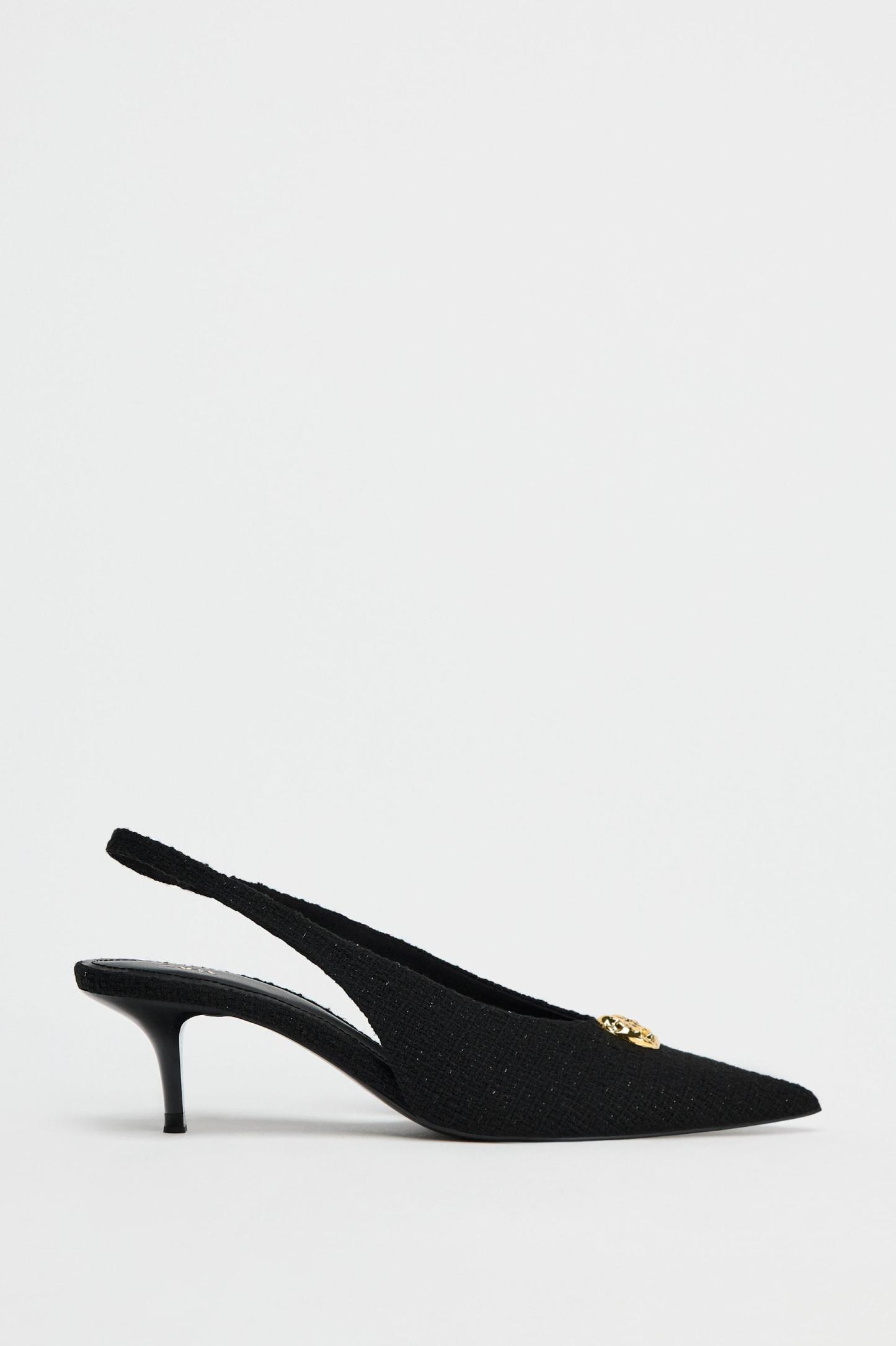 FABRIC SLINGBACKS WITH METALLIC APPLIQU