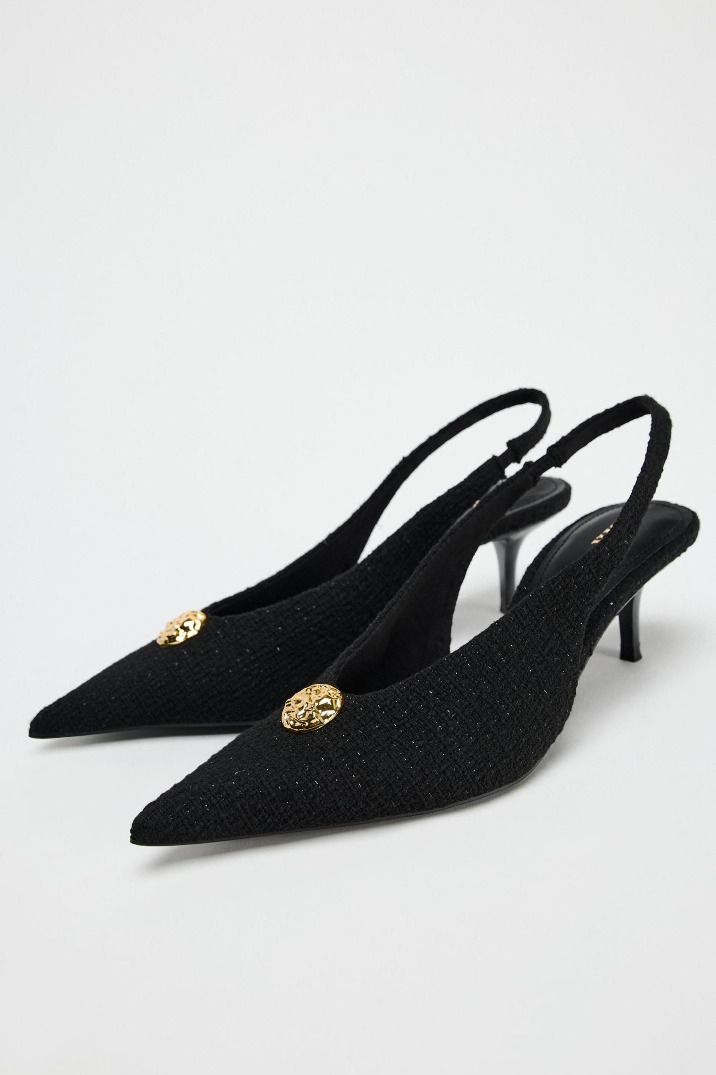 FABRIC SLINGBACKS WITH METALLIC APPLIQU