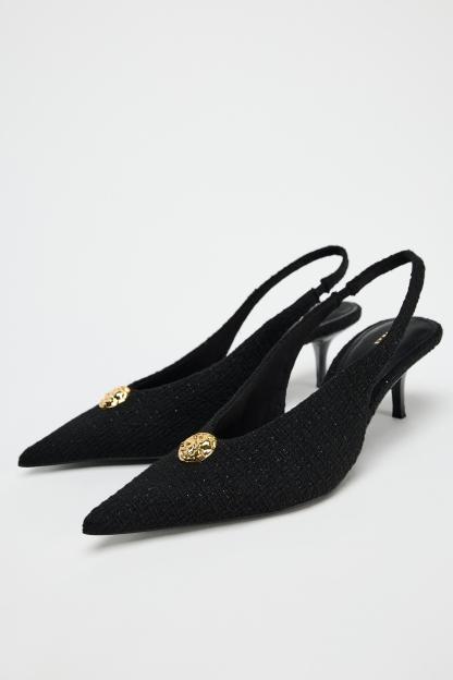 FABRIC SLINGBACKS WITH METALLIC APPLIQU