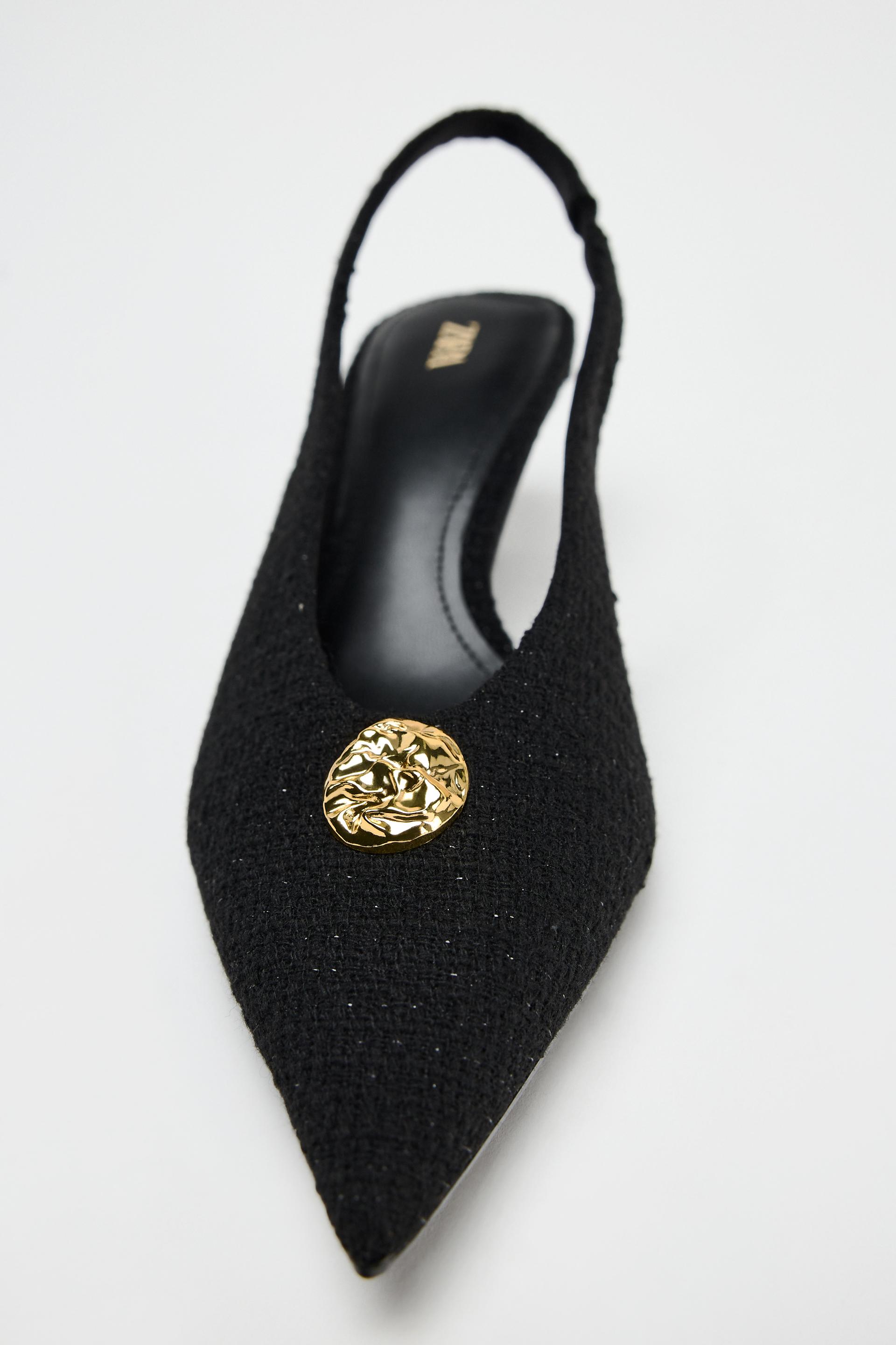 FABRIC SLINGBACKS WITH METALLIC APPLIQU