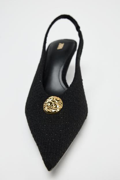 FABRIC SLINGBACKS WITH METALLIC APPLIQU