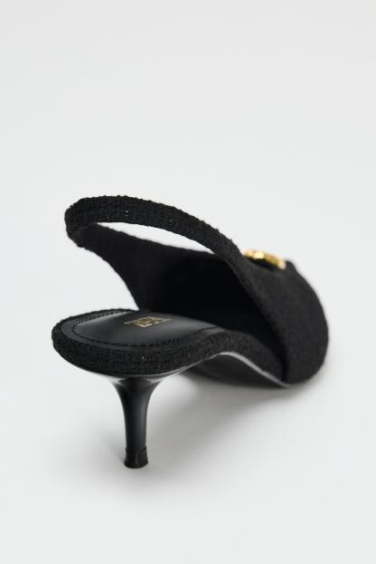 FABRIC SLINGBACKS WITH METALLIC APPLIQU