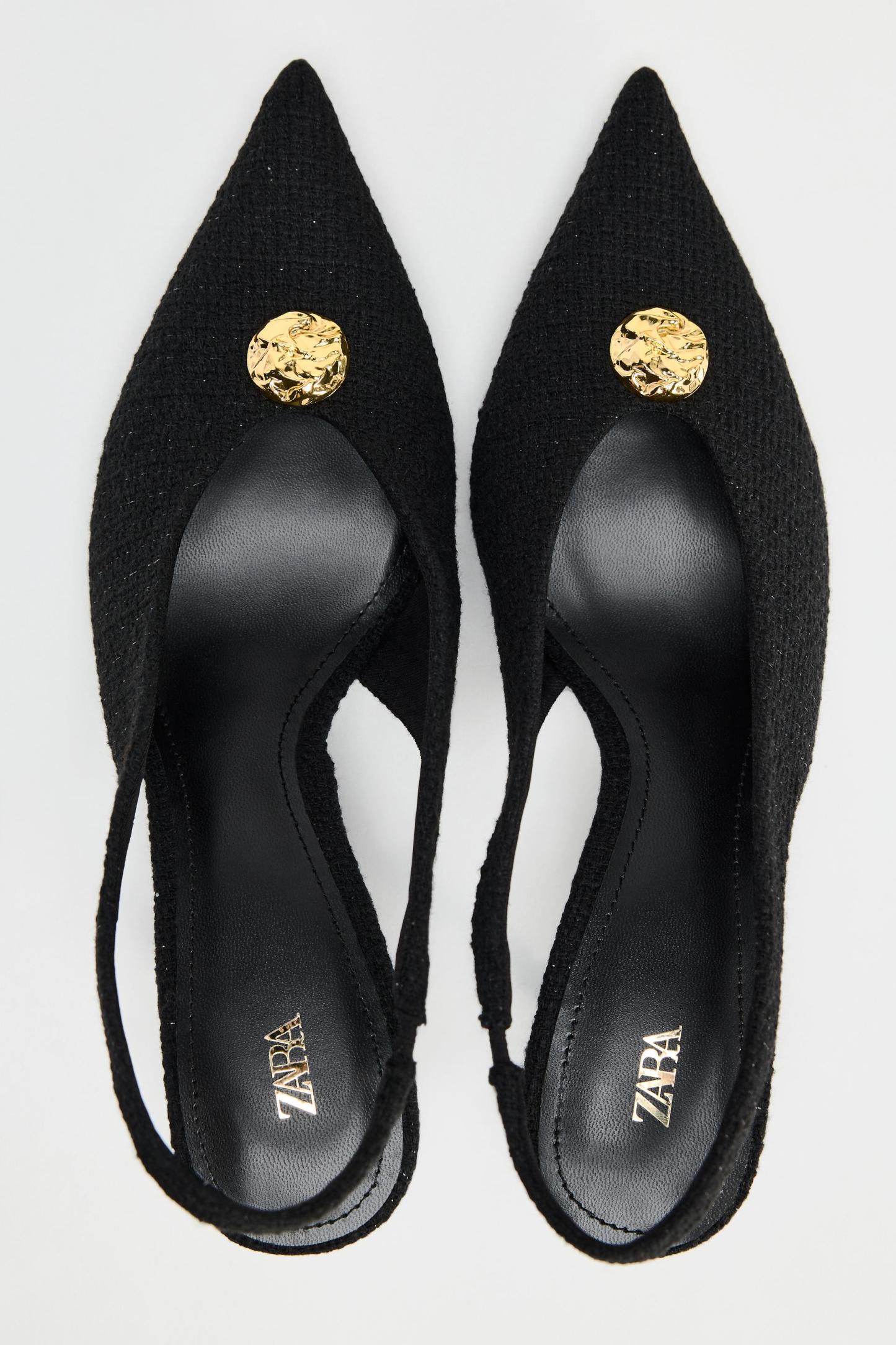 FABRIC SLINGBACKS WITH METALLIC APPLIQU