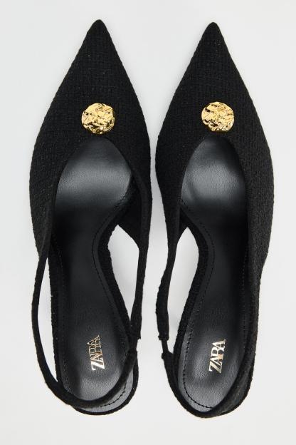FABRIC SLINGBACKS WITH METALLIC APPLIQU