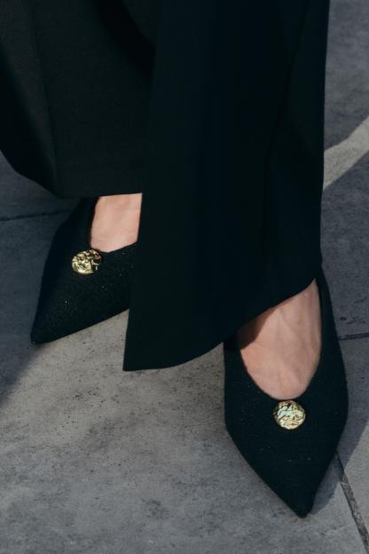 FABRIC SLINGBACKS WITH METALLIC APPLIQU