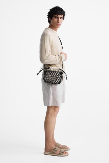 LEATHER MACRAM CROSSBODY BAG