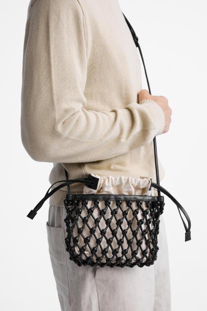 LEATHER MACRAM CROSSBODY BAG