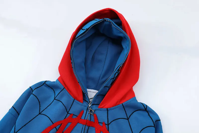 Hip Hop Double Layer Mask Zipper Hoodie Coat Y2K Embroidery Spider Web Full Zip Up Sweatshirt 2024 Harajuku Punk Jacket Hoodie