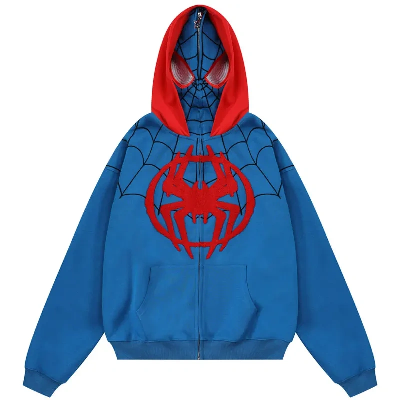 Spider Web Full Zip Up Sweatshirt 2024 Harajuku Punk Jacket Hoodie