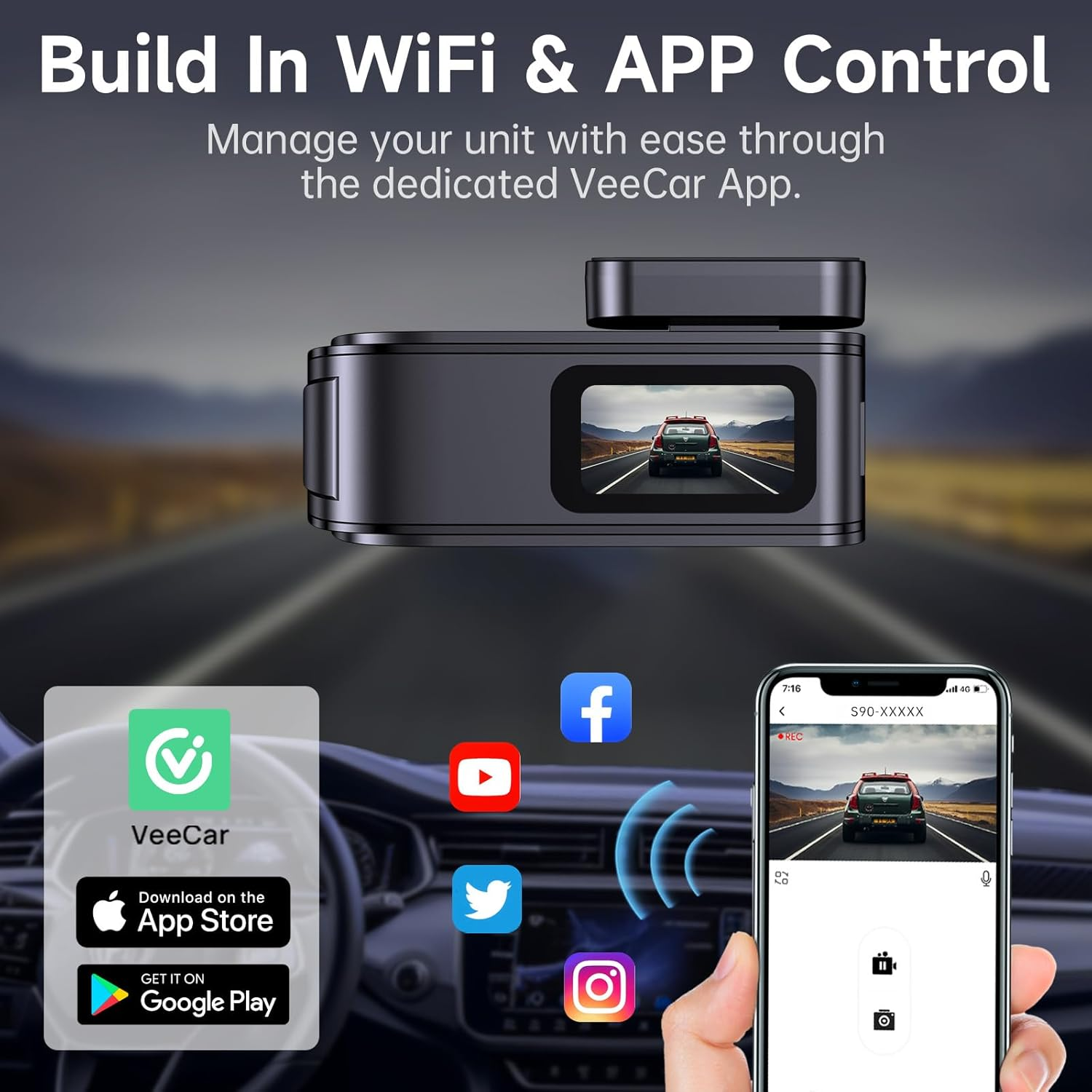 Dash Cam Front and Rear 2.5K+1080P, Ultra HD Dash Cam Built-in WiFi, Dual Car Camera with 32GB Card, 170°Wide Angle, Super Night Vision Dashcam with Parking Mode, G-Sensor, App Control, Loop Recording