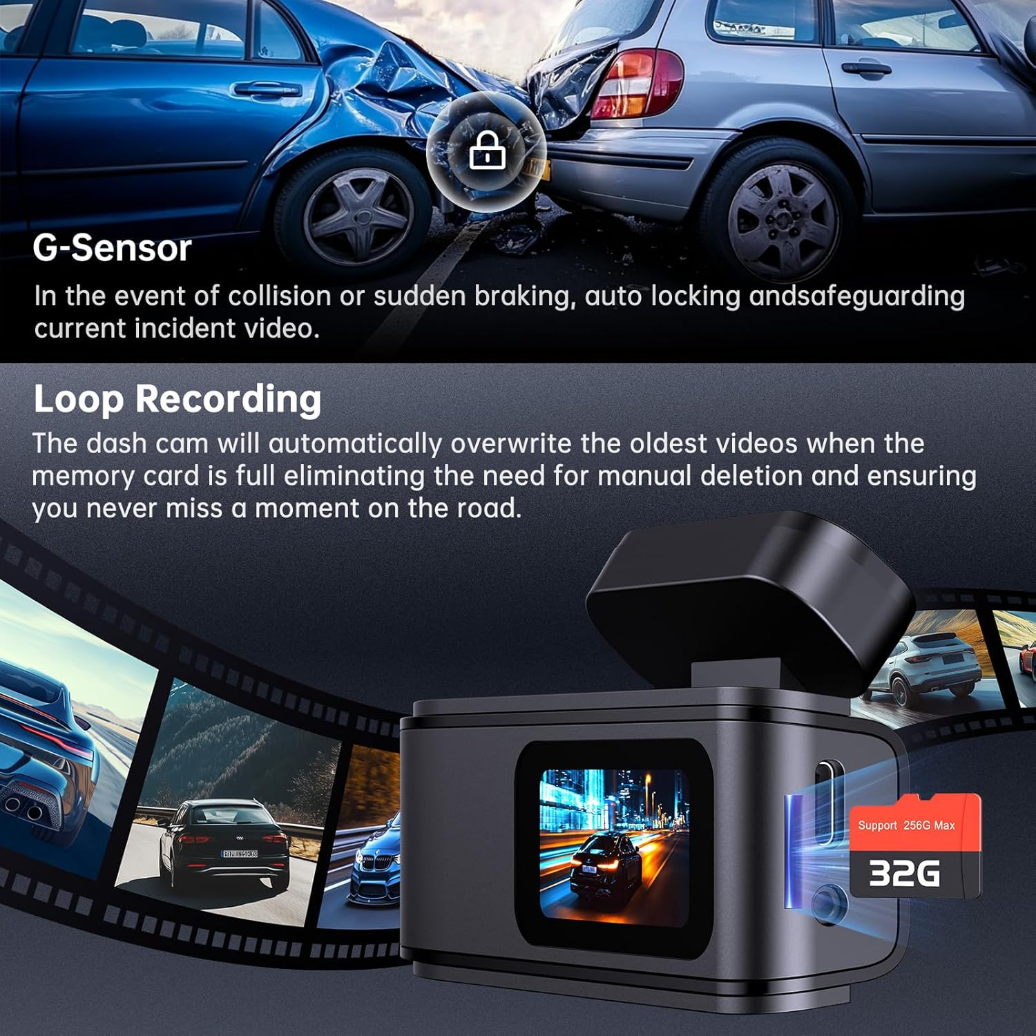 Dash Cam Front and Rear 2.5K+1080P, Ultra HD Dash Cam Built-in WiFi, Dual Car Camera with 32GB Card, 170°Wide Angle, Super Night Vision Dashcam with Parking Mode, G-Sensor, App Control, Loop Recording
