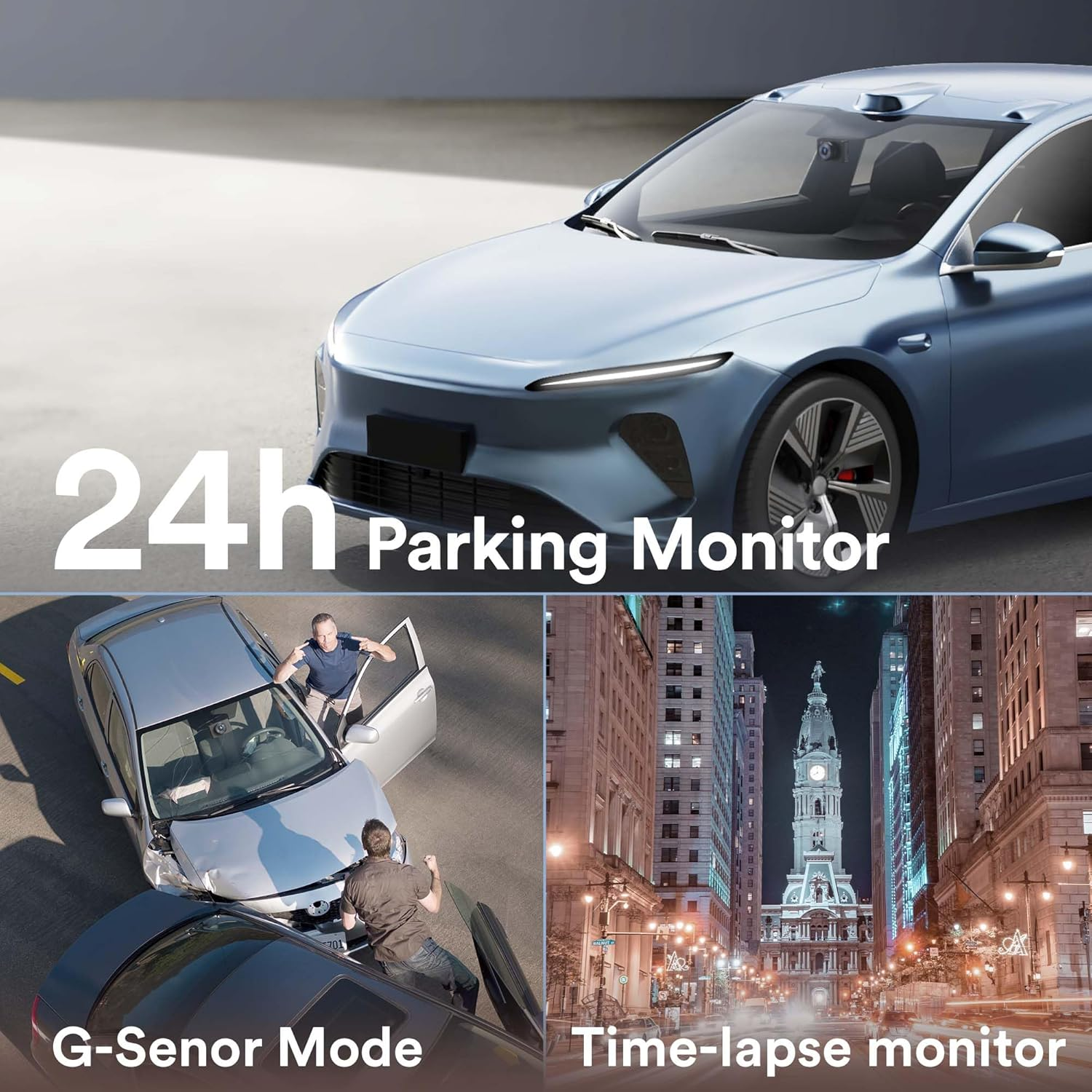 4K Dash Cam Front and Rear, WOLFANG Dashcam GPS WiFi, 3” IPS Touch screen, Night Vision, WDR, 24H Parking Mode, 170°Wide Angle, G-Sensor, Motion Detection, Loop Recording