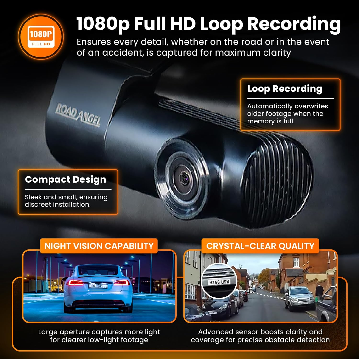 Road Angel Halo Start 2 Car Dash Cam Front - Dashcam for Cars - Dashcams for Cars, Van, Lorries and Caravans - Car On-Dash Mounted Cameras with Supporting App