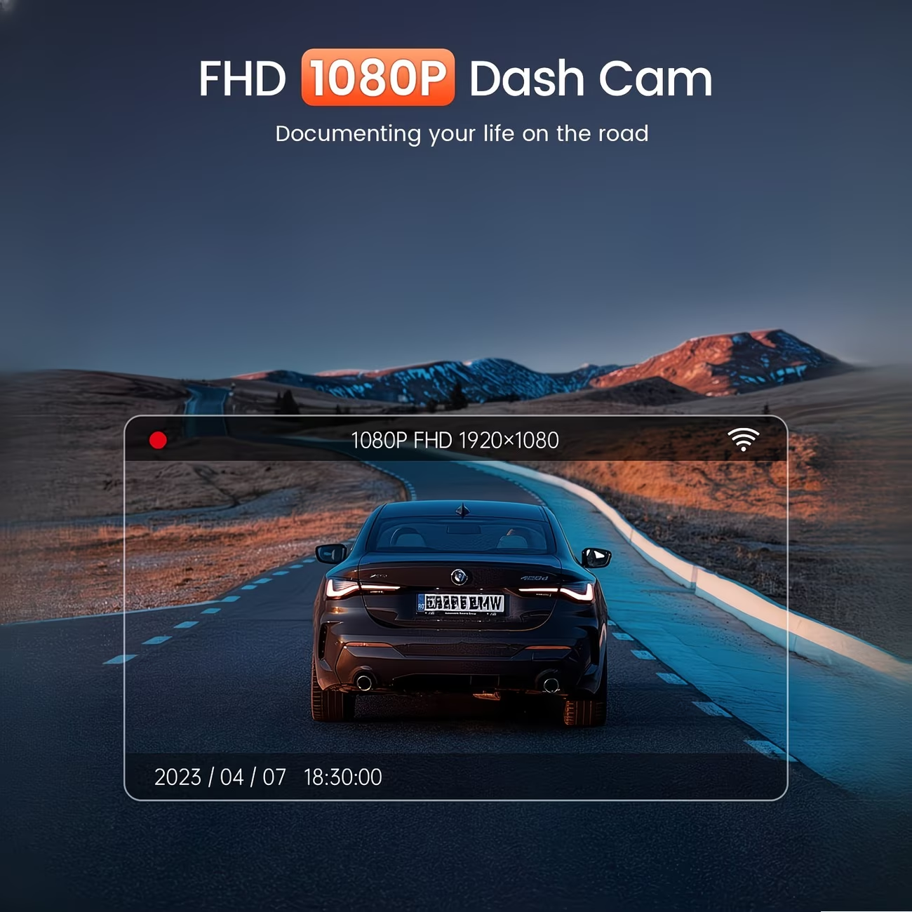 Első autós kamera, 1080P WiFi autós kamera, parkolókamera, éjjellátó, 145°-os széles látószög, WDR, alkalmazásvezérlés, G-szenzor, egyszerű telepítés