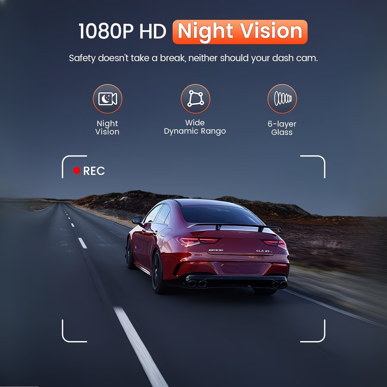 Első autós kamera, 1080P WiFi autós kamera, parkolókamera, éjjellátó, 145°-os széles látószög, WDR, alkalmazásvezérlés, G-szenzor, egyszerű telepítés