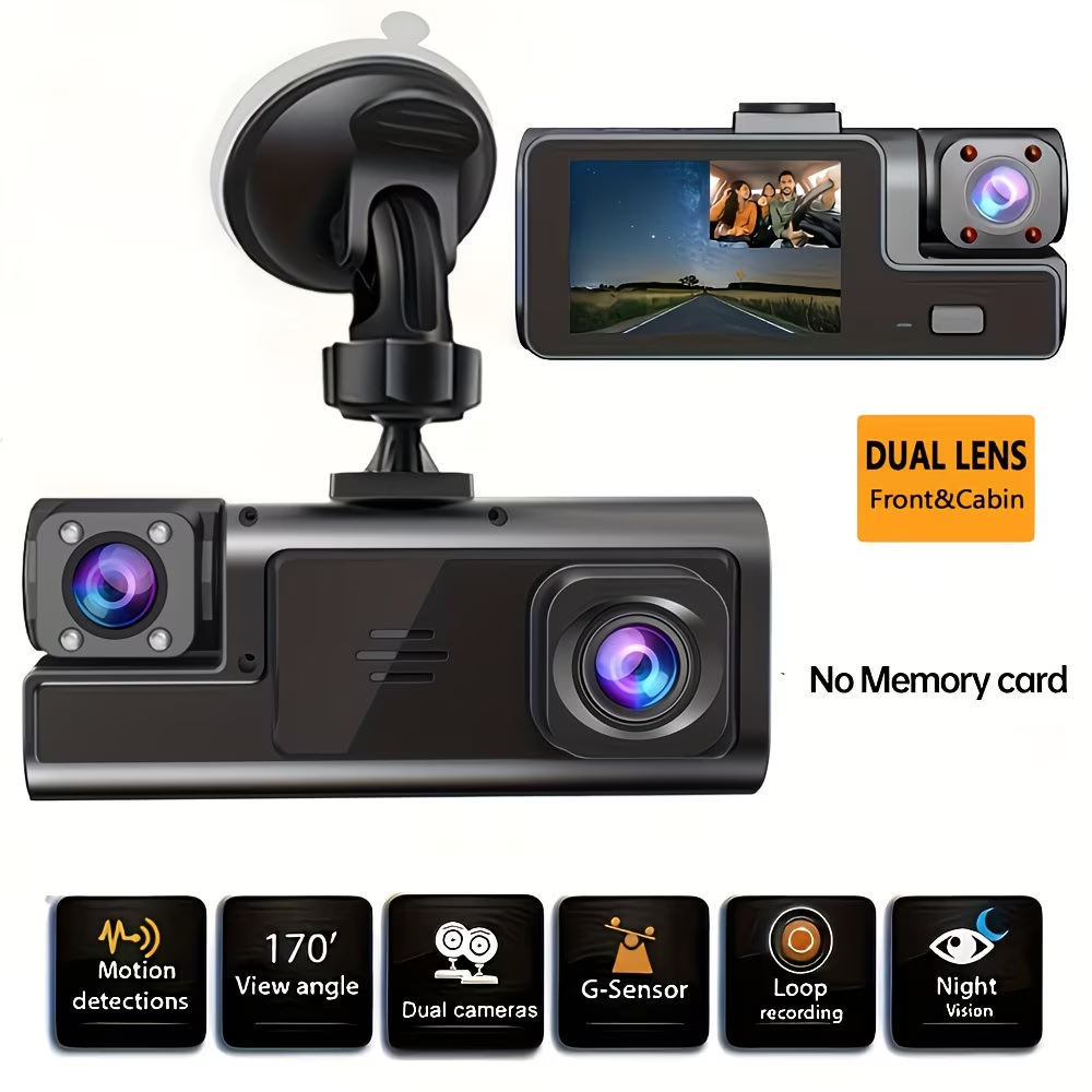 Autós kamera memóriakártyával, kártya nélkül opcionális, előlapi kamera 1080P, hátlapi kamera 720P memóriakártya nélkül/32 GB/64 GB memóriakártyával