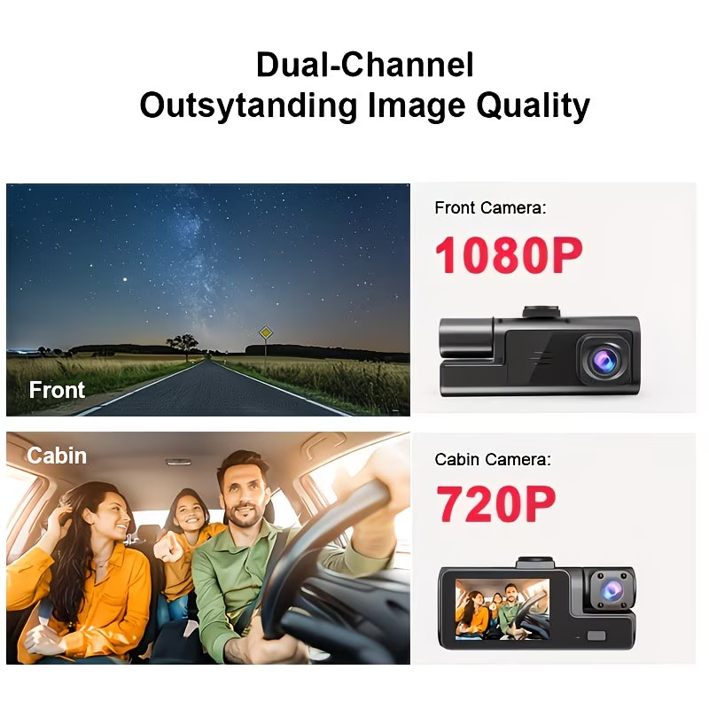 Autós kamera memóriakártyával, kártya nélkül opcionális, előlapi kamera 1080P, hátlapi kamera 720P memóriakártya nélkül/32 GB/64 GB memóriakártyával