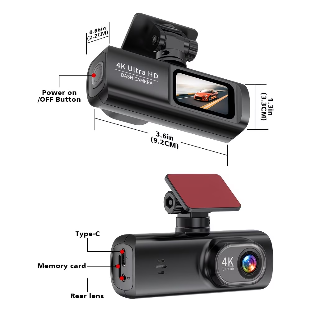 4K Ultra HD autós kamera 128 GB-os TF kártyával, Mini autós kamera alkalmazásvezérléssel, beépített Wi-Fi-vel és G-szenzorral, 170°-os széles látószög, WDR, éjjellátó, 24 órás parkolási mód, folyamatos felvétel, maximum 256 GB-os kártya támogatása, autós 