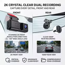 2K WiFi-s autós kamera dupla kamerával, első és hátsó kamerával, vezeték nélküli DVR alkalmazásvezérléssel, 24 órás parkolómonitorral, éjjellátóval, G-szenzorral