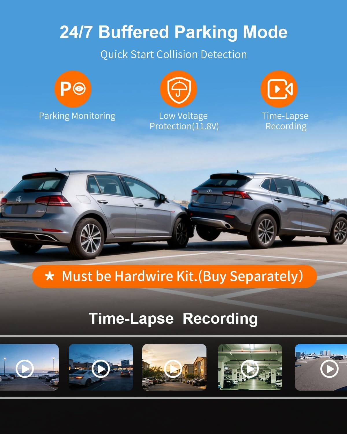 KAWA 4K autós kamera elöl és hátul, hangvezérlés, ingyenes 64 GB-os kártya, WiFi6 dupla autós kamera, beépített GPS, 2”-os IPS kijelző, 2K HDR, Night Eagle motor, 24 órás parkolási mód, rejtett autós kamera
