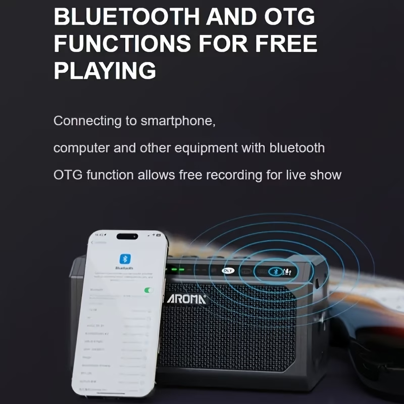 L'amplificatore digitale portatile per chitarra elettrica AROMA è dotato di connettività wireless 5.3 e funzionalità di registrazione diretta OTG, offre 5 canali di effetti di riverbero e delay e include 20 ritmi di batteria.