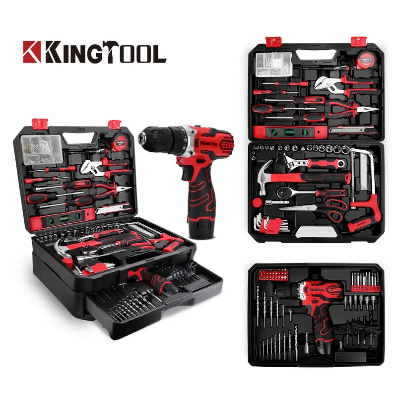 KingTool 276 részes szerszámkészlet – 12 V-os akkumulátoros fúró-csavarozóval, fiókos tárolódobozzal és fúrószárkészlettel; ideális választás lakástulajdonosok, barkácsolók és ezermesterek számára.