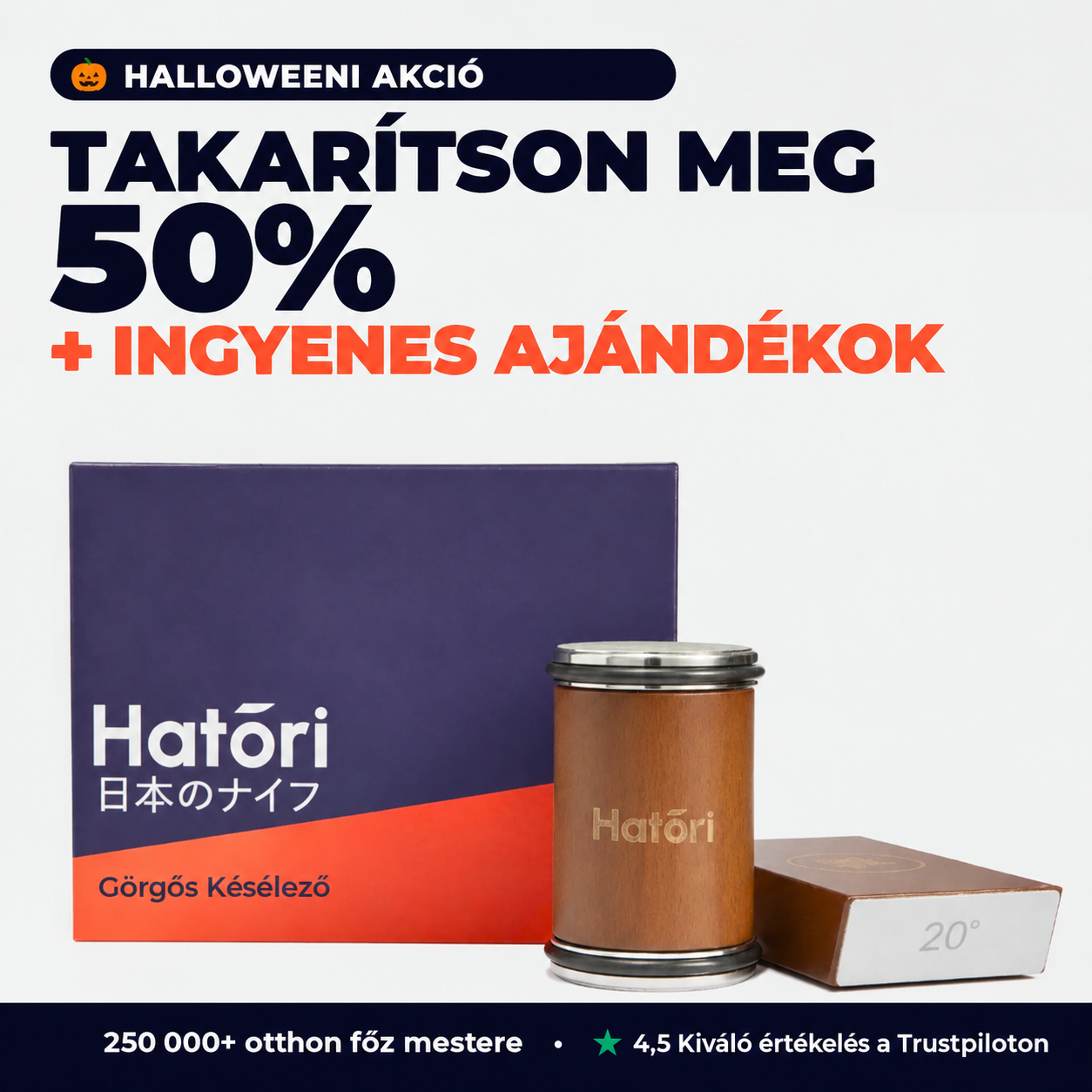 Hatori Gyémánt Görgős Késélező™ – Halloween-akció: Újra borotvaéles kések mindössze 30 másodperc alatt!