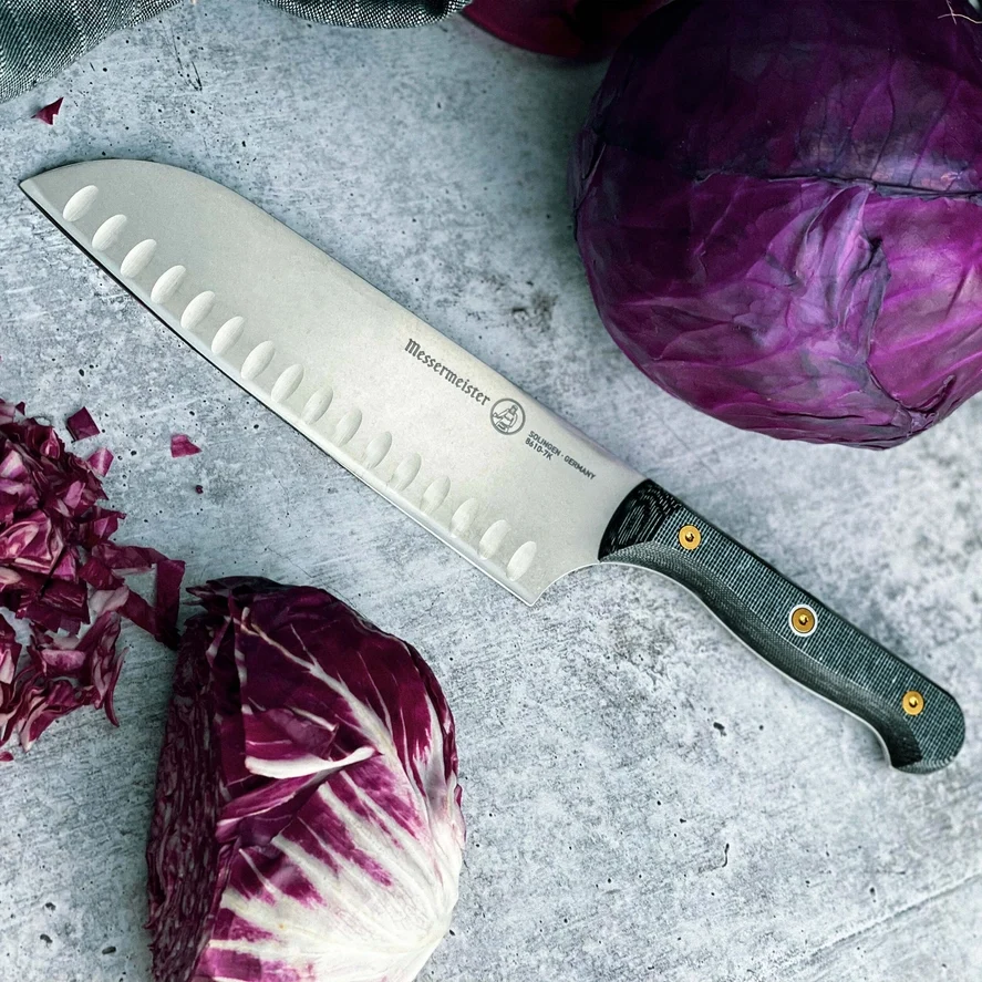 Messermeister Custom Kullens Santoku kés | 7 hüvelykes német acél | homorú köszörülésű penge