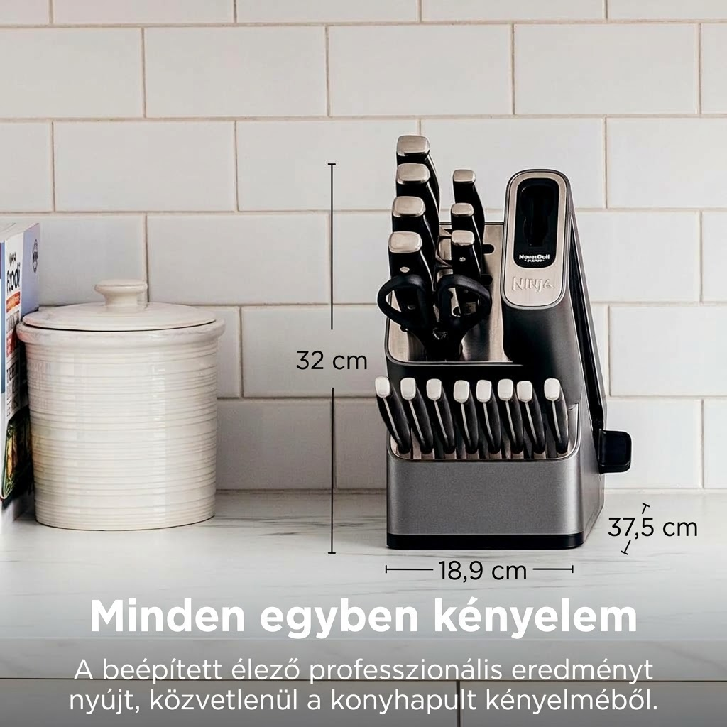 Ninja® 17 részes késtömb készlet beépített élezővel, fekete, K32017   
