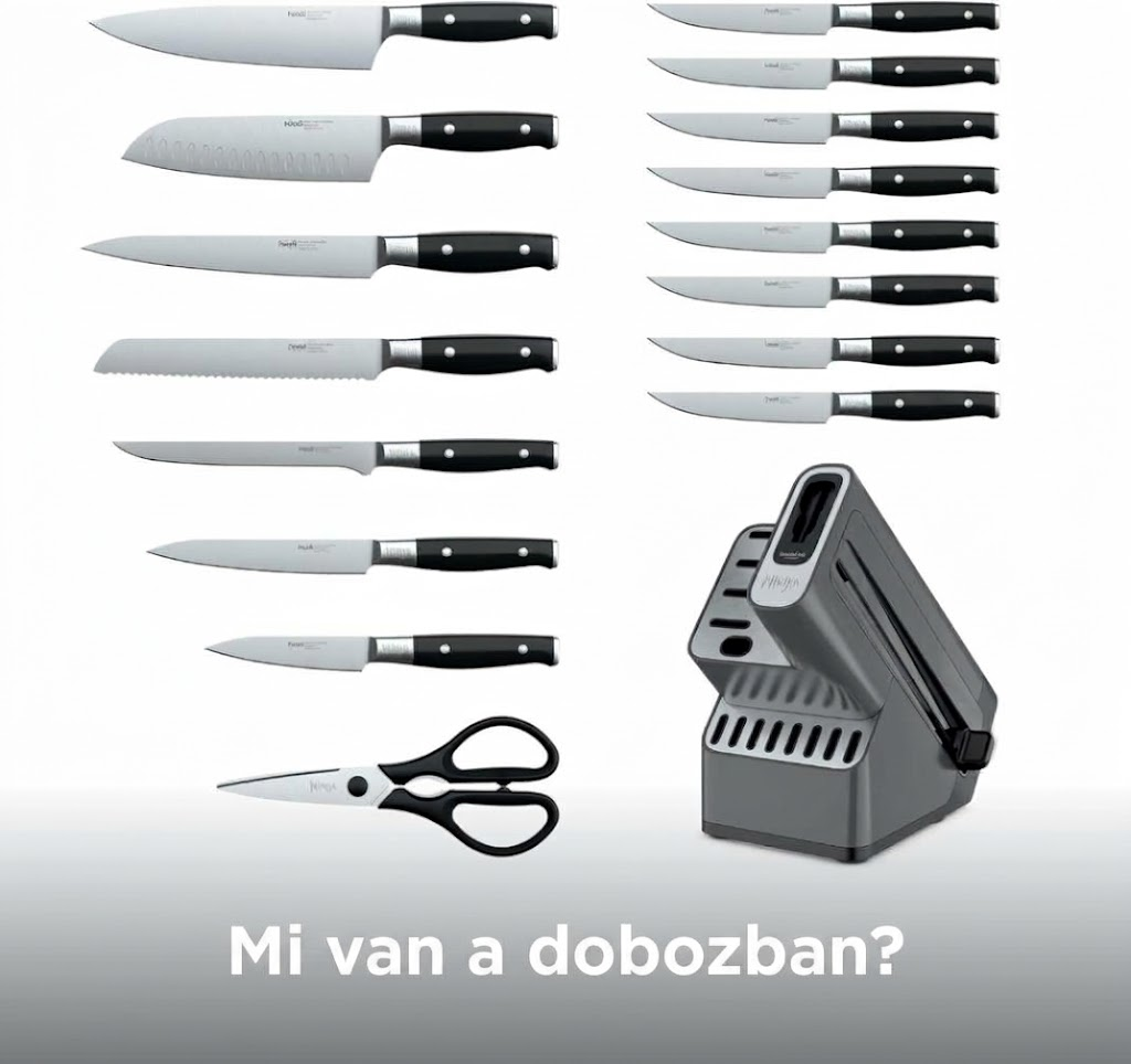 Ninja® 17 részes késtömb készlet beépített élezővel, fekete, K32017   