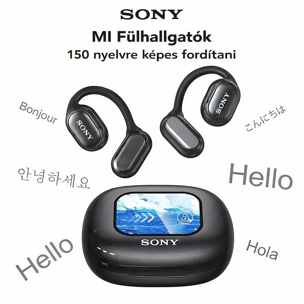 AIReal-time fordító fülhallgató érintőképernyővel, 150 nyelv, HD hangzás, alacsony késleltetés, kényelmes illeszkedés, hosszú akkumulátor-üzemidő - tökéletes utazáshoz, üzleti és tanulási célra