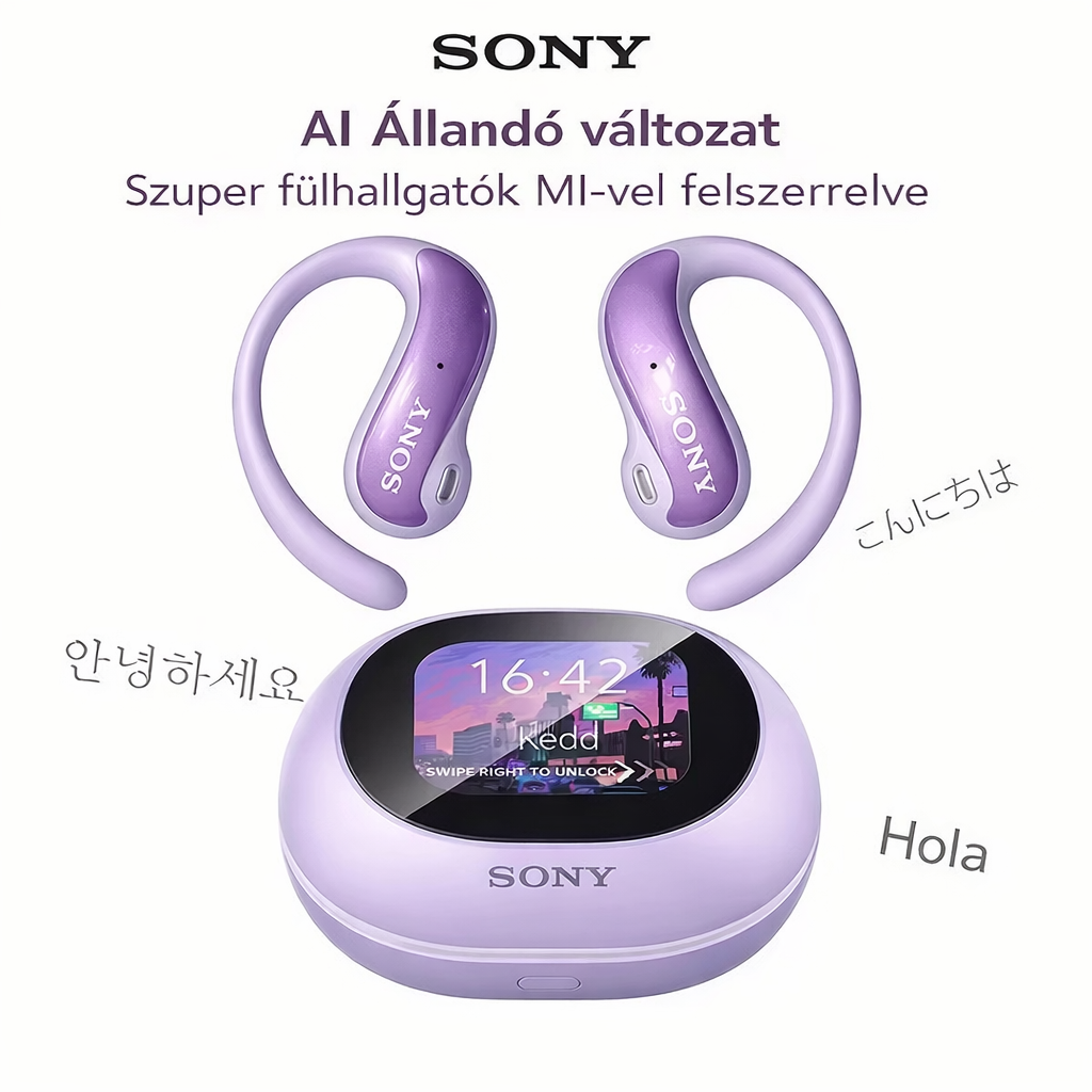 AIReal-time fordító fülhallgató érintőképernyővel, 150 nyelv, HD hangzás, alacsony késleltetés, kényelmes illeszkedés, hosszú akkumulátor-üzemidő - tökéletes utazáshoz, üzleti és tanulási célra