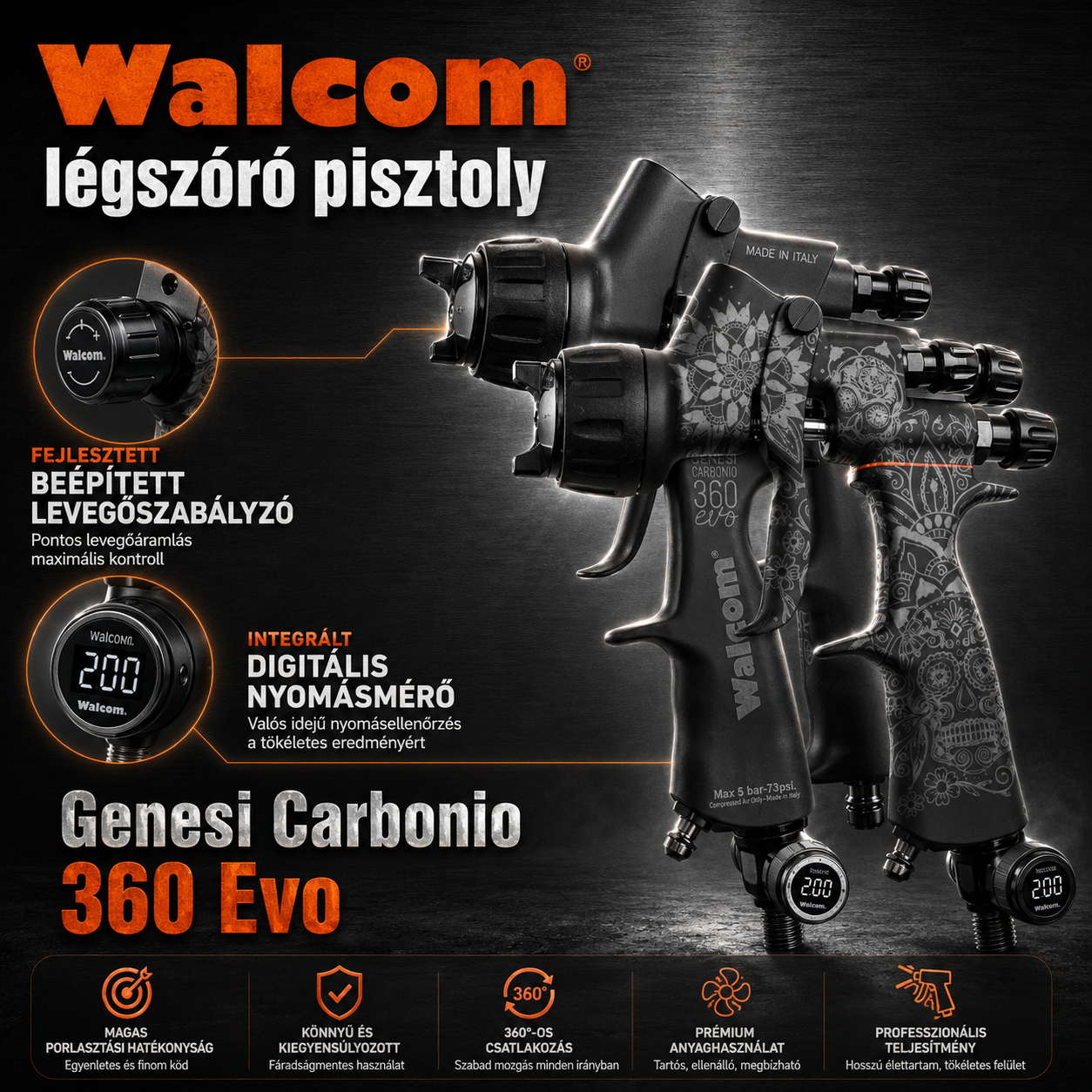 Légszóró festékpisztoly WALCOM - Genesi Carbonio 360 Evo