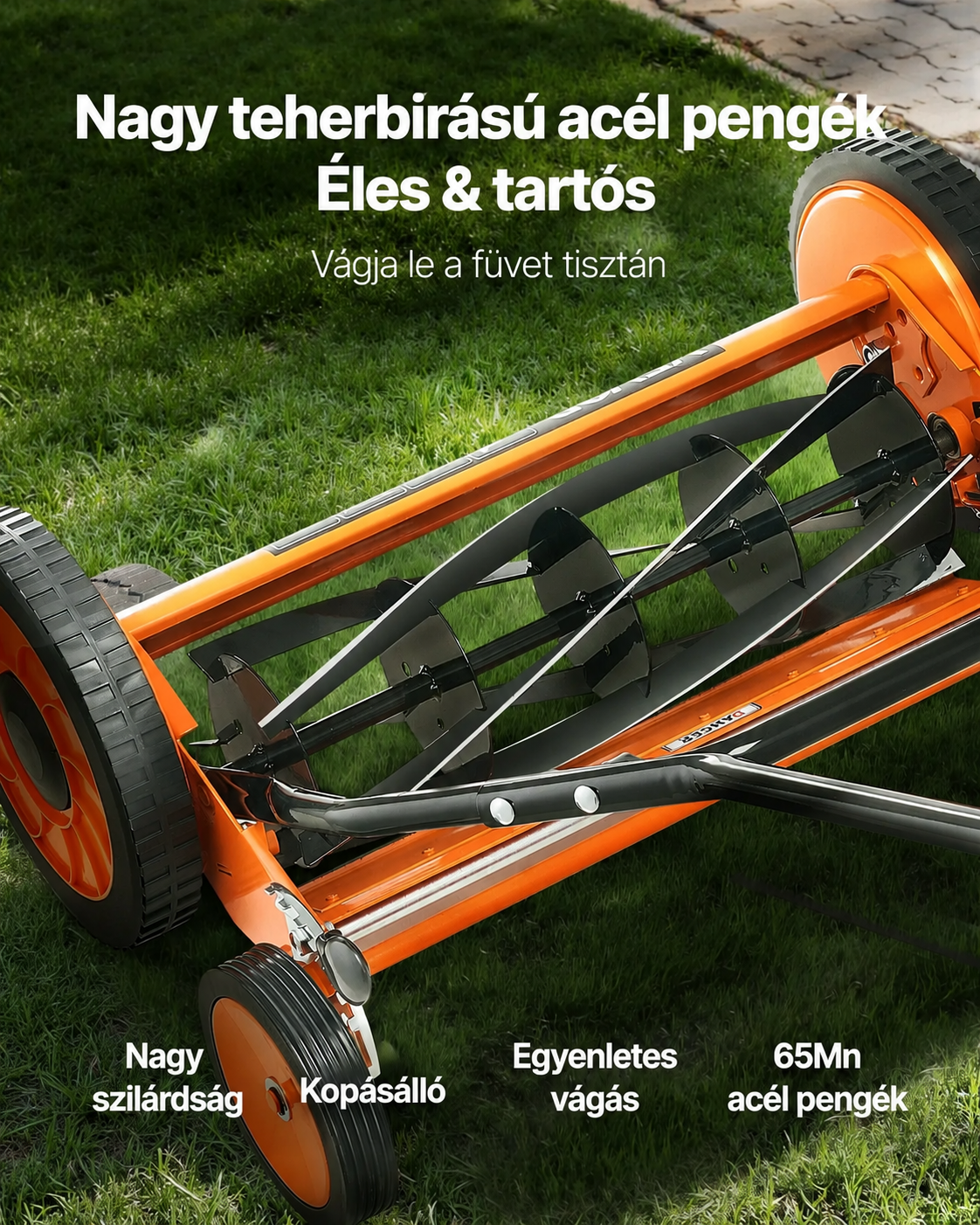 VEVOR kézi tekercses fűnyíró, 18 hüvelyk (45,72 cm), 5 pengés motor nélküli kézi fűnyíró, állítható vágási magasság 3,48–6,20 cm között, tolható fűnyíró fűgyűjtő zsákkal zöld pázsitokhoz, feljárókhoz és udvarokhoz