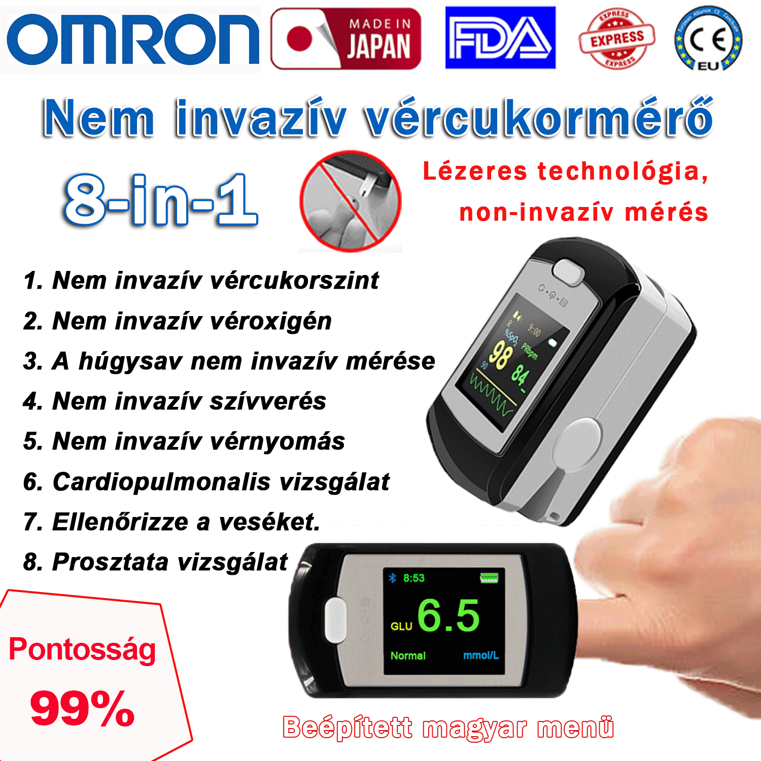 Forradalmasítja a vércukorszint mérését! Az Omron non-invazív vércukorszintmérője mindössze 3 másodperc alatt 99,99%-os pontosságot biztosít – a 2026-os év élvonalbeli egészségügyi technológiája.