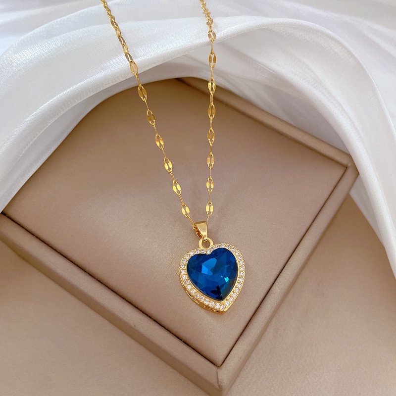 💥Desconto por tempo limitado💎Pingente feminino em forma de coração moissanite azul. colar de clavícula