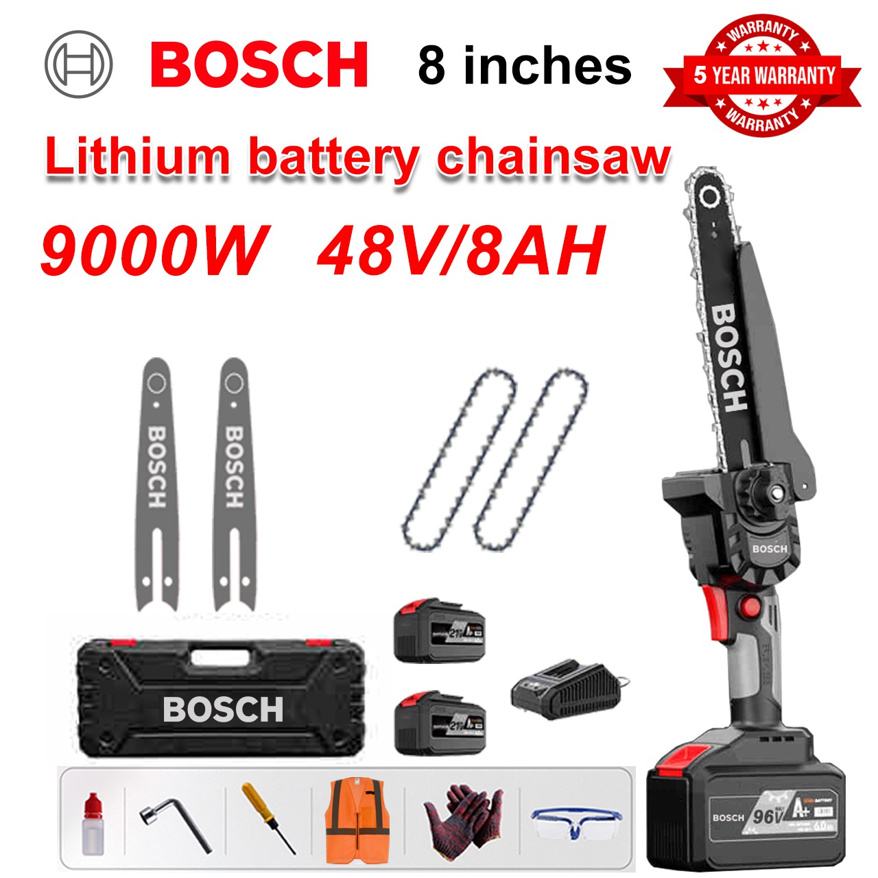 Bosch 15000W 96V ličio akumuliatorinis grandininis pjūklas, galingas bešepetis pjūklas (su teleskopi