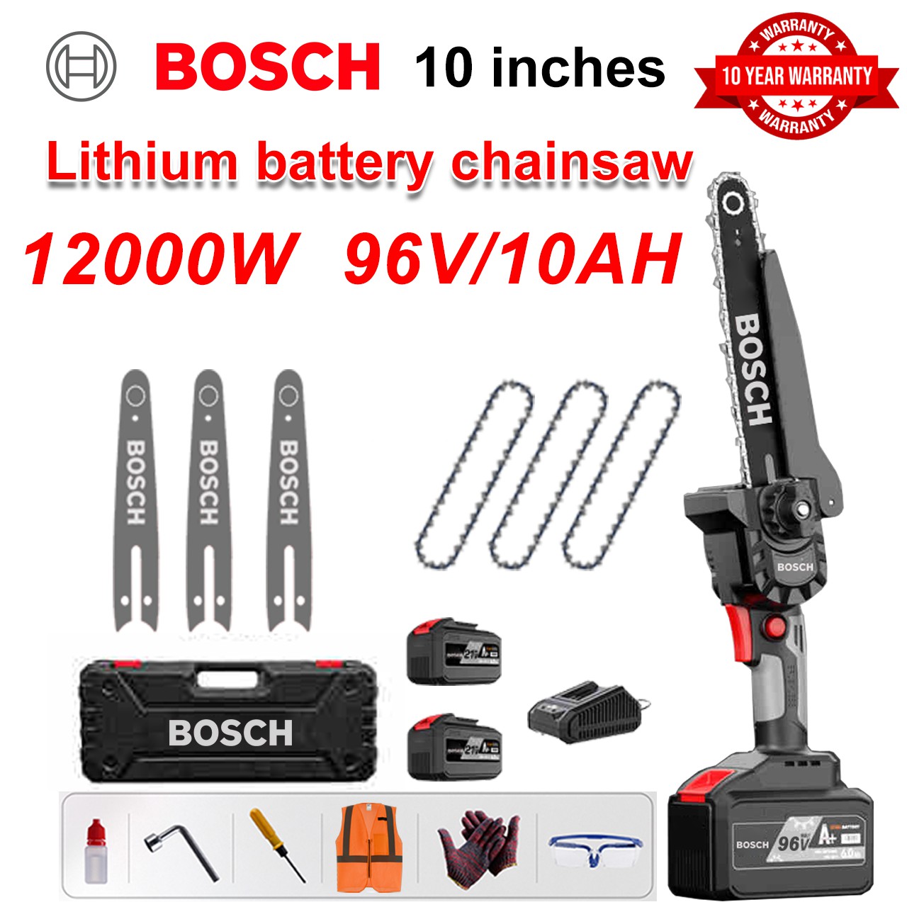 Bosch 15000W 96V ličio akumuliatorinis grandininis pjūklas, galingas bešepetis pjūklas (su teleskopi