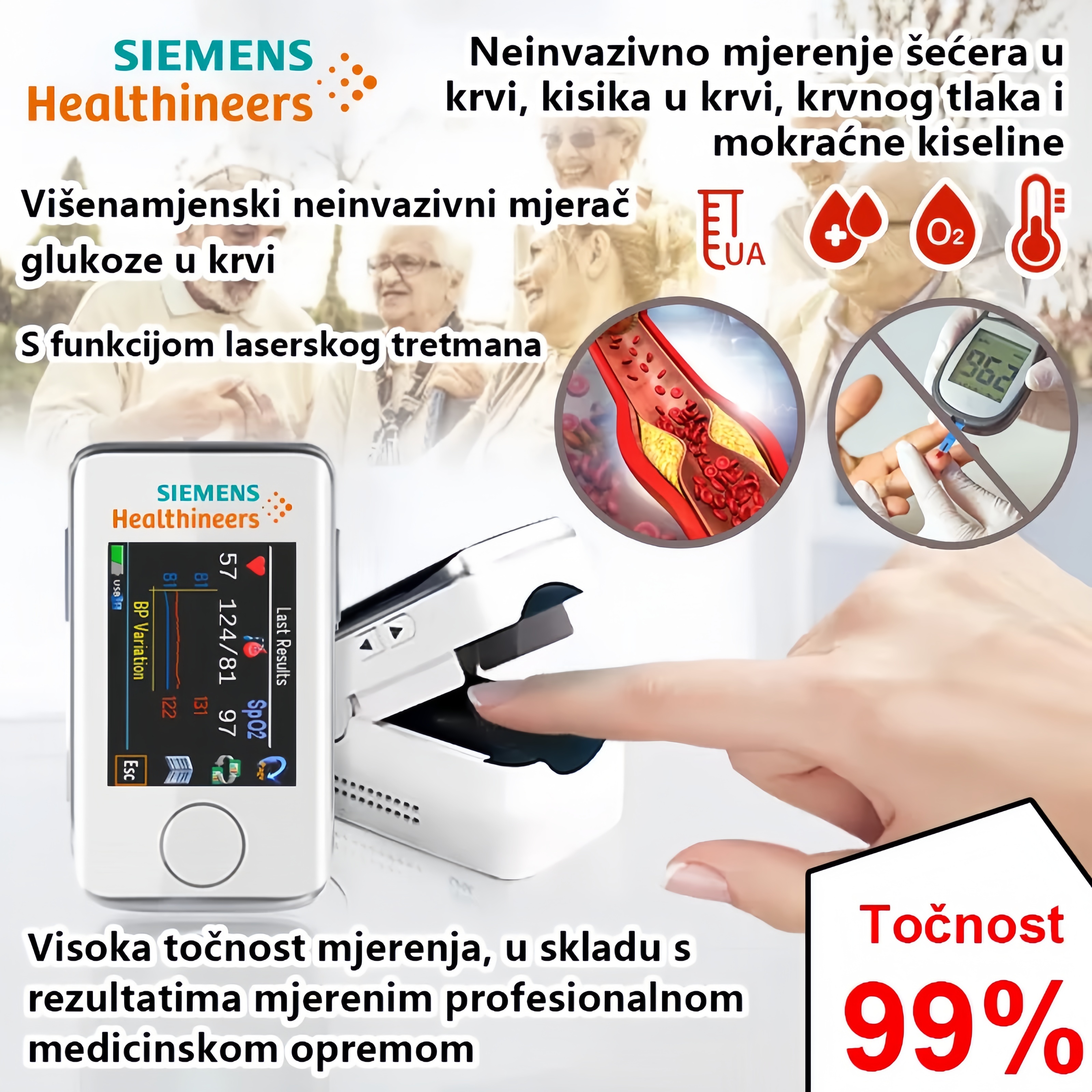 🔥🎉Vremenski ograničen popust✨Neinvazivni glukometar za kućnu upotrebu - Medicinski glukometar dizajniran za osobno mjerenje šećera