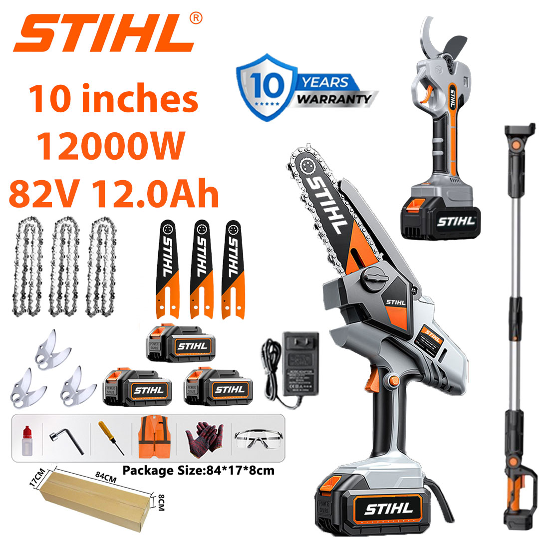 STIHL 15000 W bešepetių grandininių pjūklų rinkinys su ilga rankena ir ištraukiamomis genėjimo žirkl