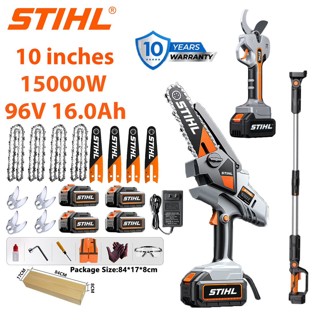 STIHL 15000 W bešepetių grandininių pjūklų rinkinys su ilga rankena ir ištraukiamomis genėjimo žirkl