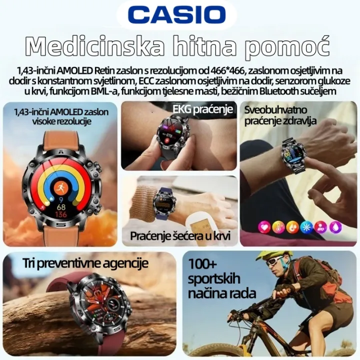💫 CASIO pametni sat – jednostavno praćenje šećera, tlaka i otkucaja srca, vaš dnevni zdravstveni partner 💫