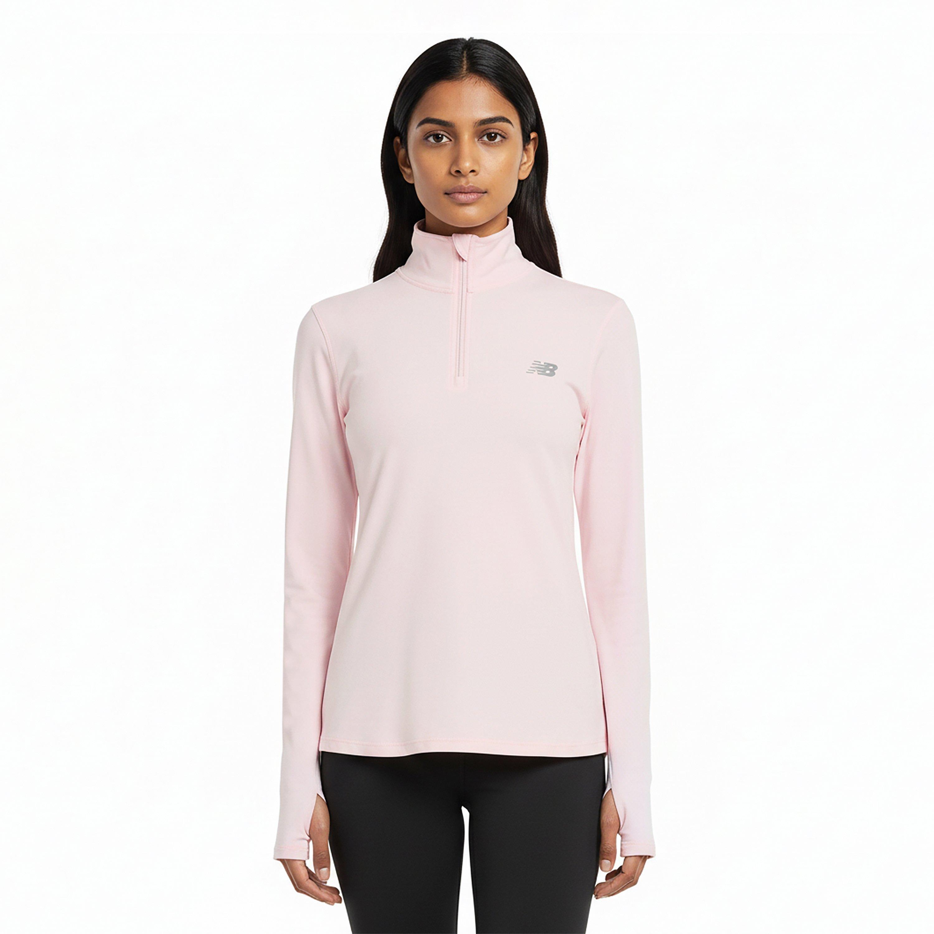 New Balance Womens Running Space Dye Quarter Zip Pink Salt