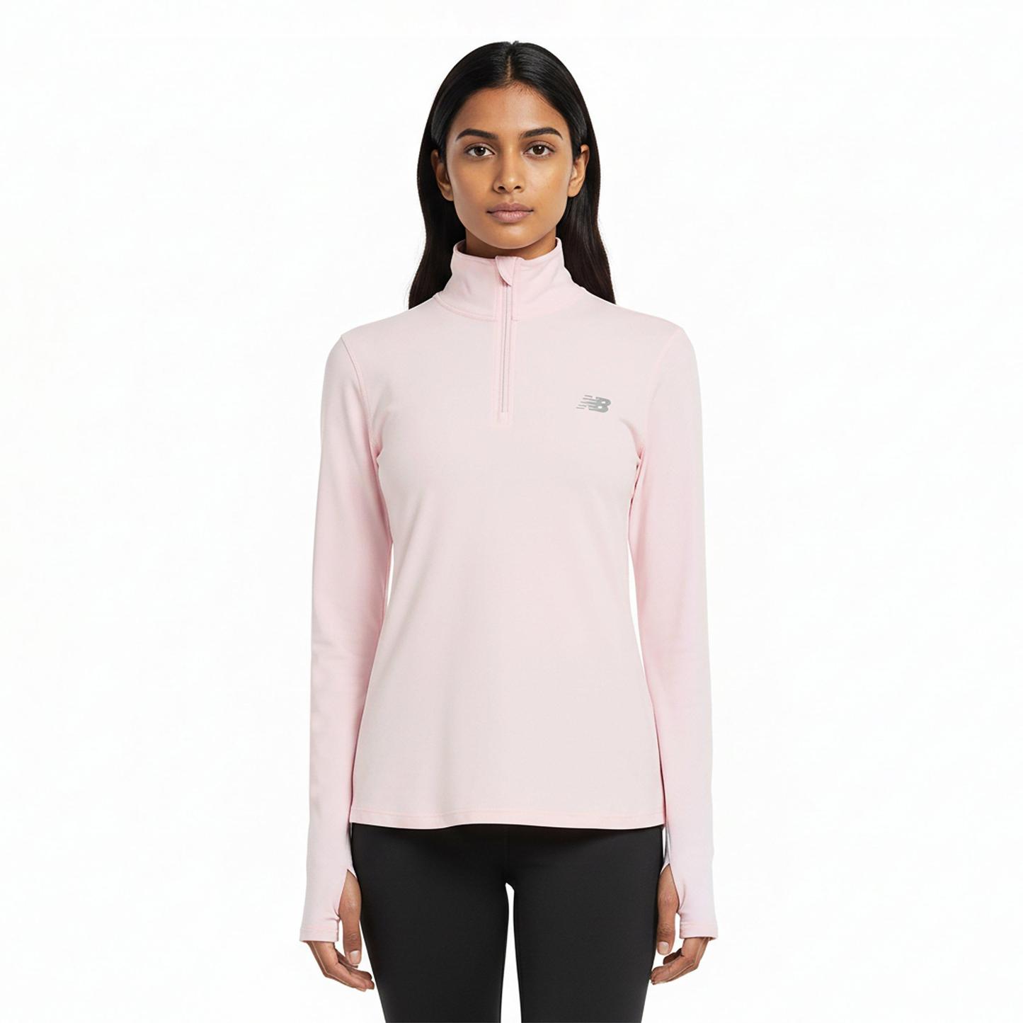 New Balance Womens Running Space Dye Quarter Zip Pink Salt