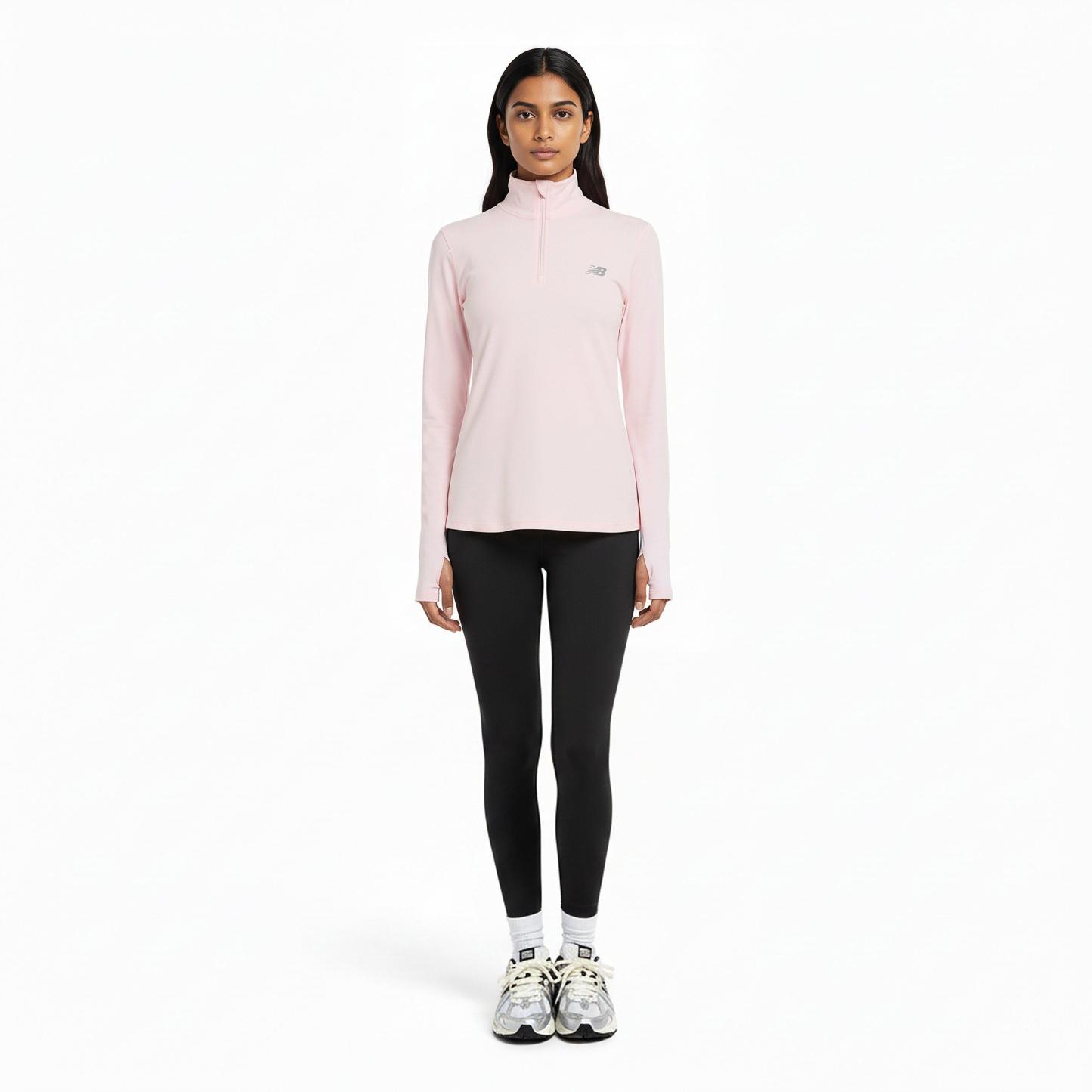 New Balance Womens Running Space Dye Quarter Zip Pink Salt