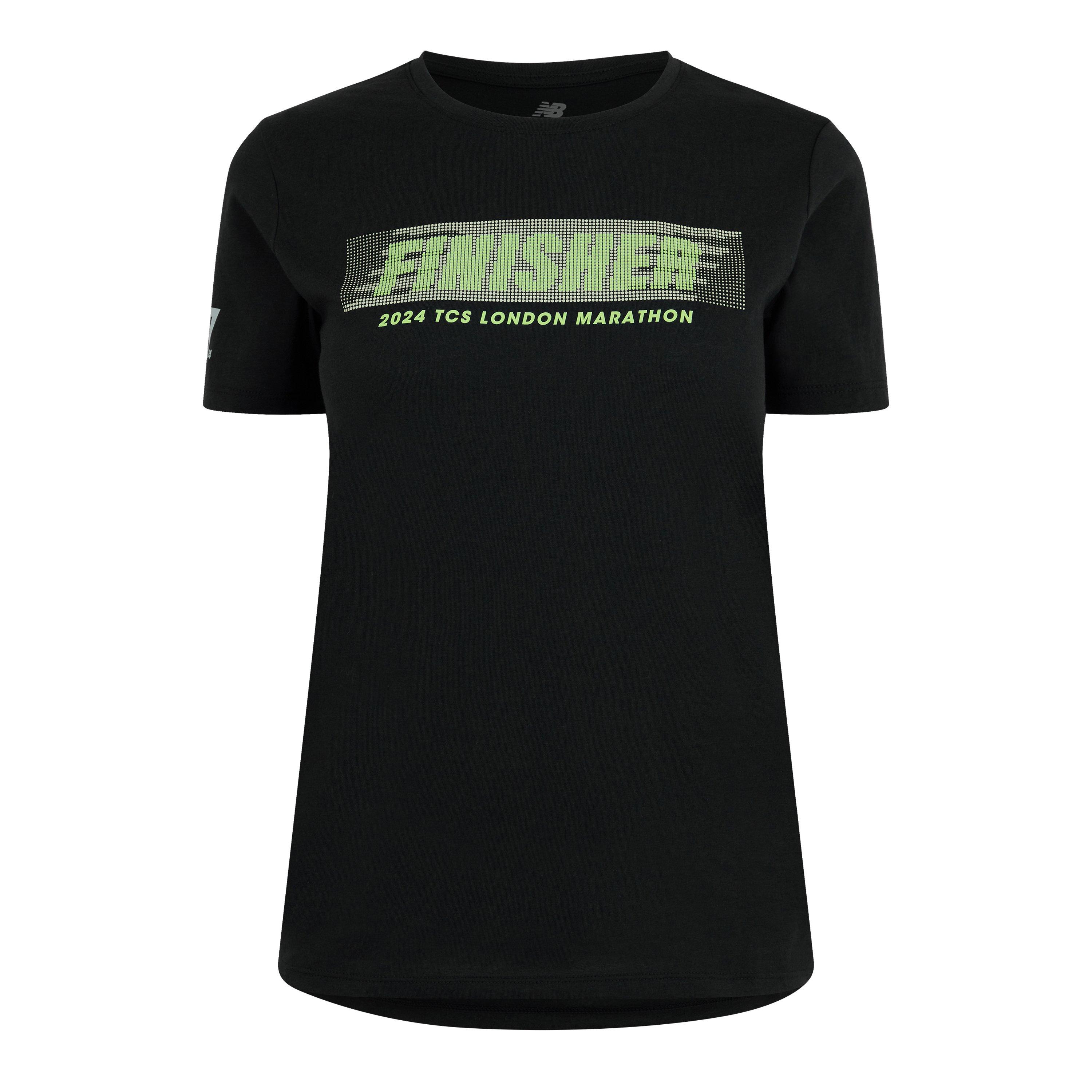 New Balance Women's NB Finisher London Edition Short-Sleeve Performance Running Top Black/Green