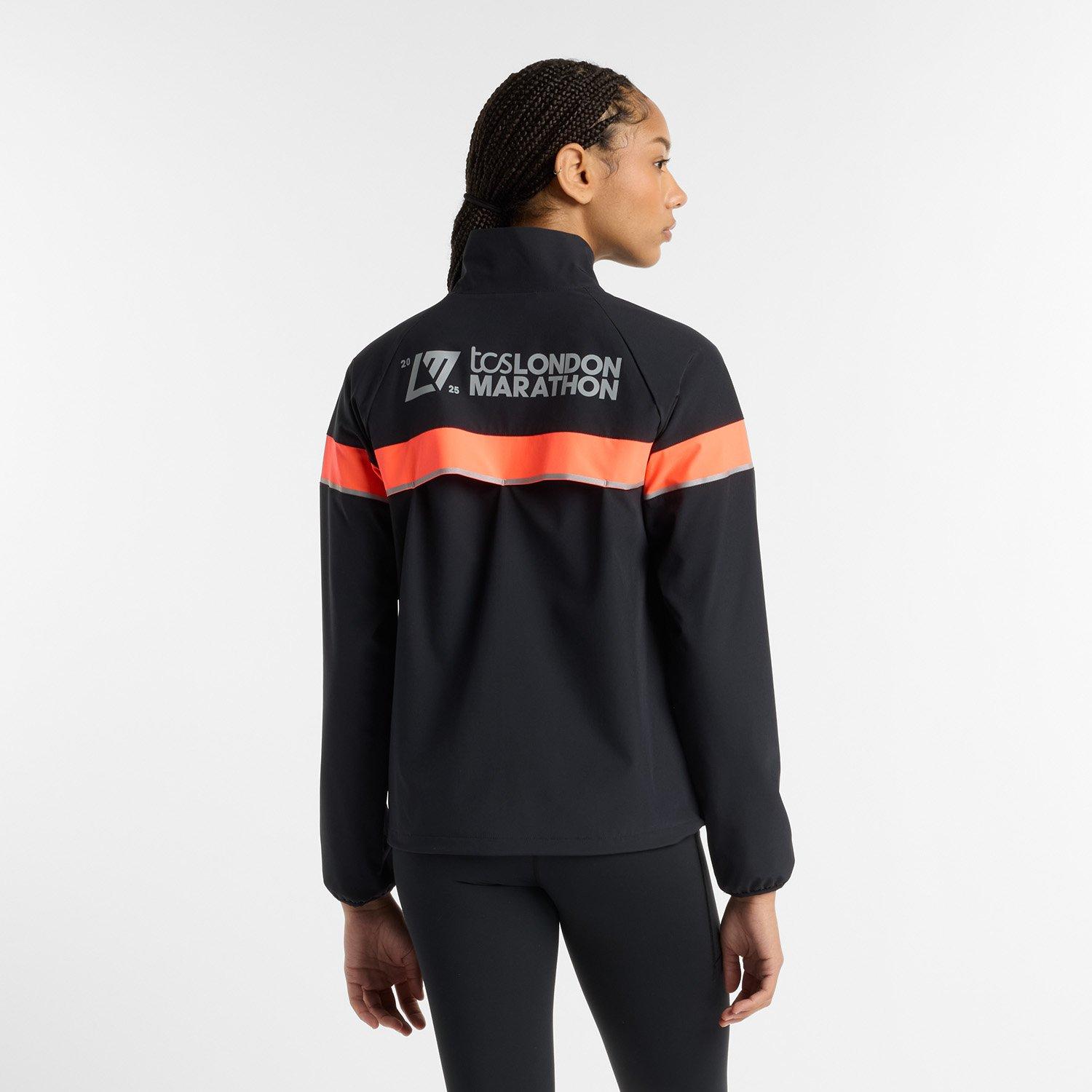 New Balance Women's LDN Marathon Wind Water-Resistant Reflective Performance Running Jacket Black/Red